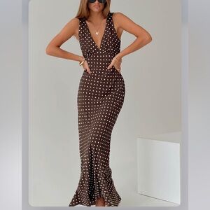 Princess Polly Brown Polka Dot Dress